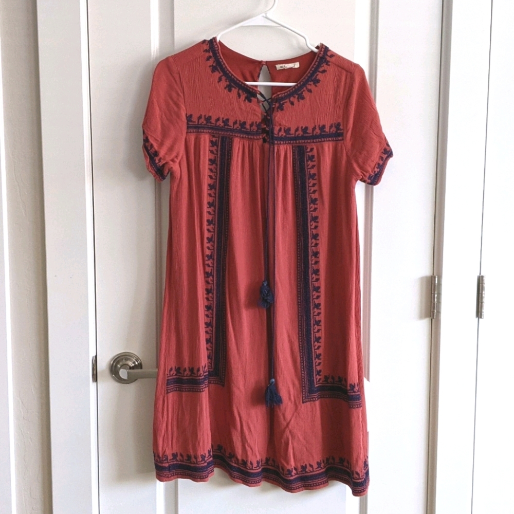 Flowy Embroidered Dress Coral